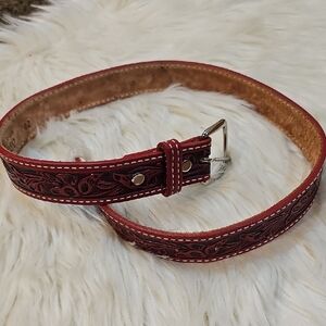 ACME Red Embossed Leather Belt - Size 28